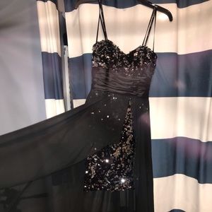 Black sequins high low prom dress